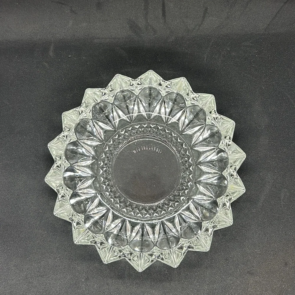 Vintage KIG Indonesia Diamond Pressed Glass Clear Round Ashtray Heavy Cigar